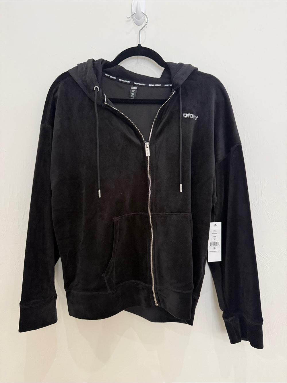 DKNY Black Velour Full-Zip Hoodie